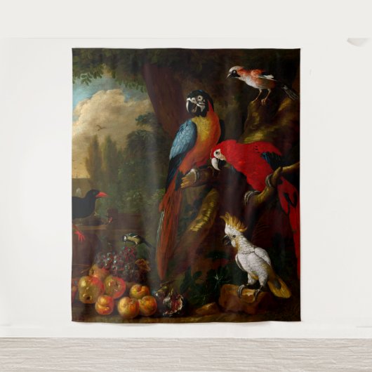 二匹のマカオとカケスとフルーツ タペストリー (正面)