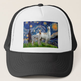 二匹のラマと星空 キャップ