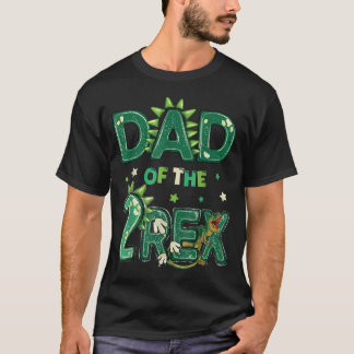 二匹のレックスの誕生日の恐竜家族のパパ Tシャツ