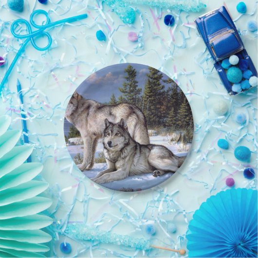 二匹の北極オオカミ絵画の群れ ペーパープレート (パーティー)