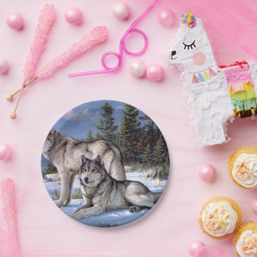 二匹の北極オオカミ絵画の群れ ペーパープレート (パーティー)
