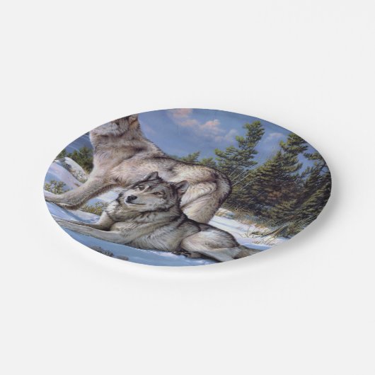 二匹の北極オオカミ絵画の群れ ペーパープレート (アングル)