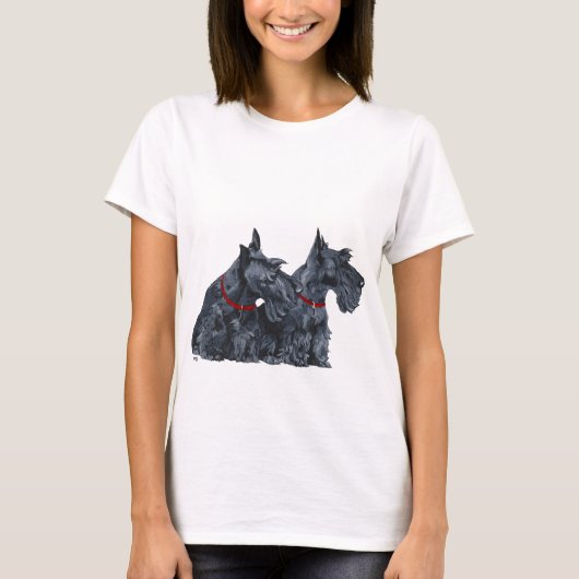 二匹の気になるスコティッシュテリア Tシャツ (正面)