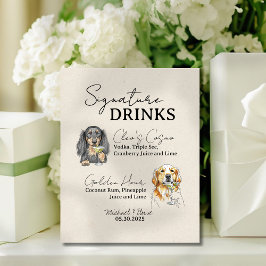 二匹の犬の結婚式シグネチャードリンクバーサイン 台座サイン