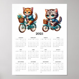 二匹の猫が自転車に乗る2025ウォールカレンダー ポスター