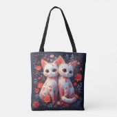 二匹の白い子猫と花 トートバッグ (裏面)