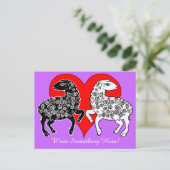 二匹の羊 黒 白 大きな赤いハート オーダーメイド ポストカード (スタンド正面)