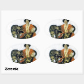 二匹の野生ヒョウのペットを飼っている人 楕円形シール (シート)