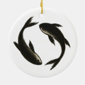 二匹の鯉 - 筆墨の魚が泳ぐ セラミックオーナメント (裏面)