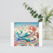 二匹カラフルの美しい人魚の双子 ポストカード (スタンド正面)