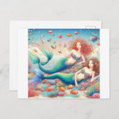 二匹カラフルの美しい人魚の双子 ポストカード (正面/裏面)