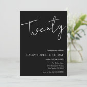 二十モダンシンプル誕生日黒20 招待状 (スタンド正面)