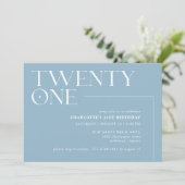 二十一 |ライトブルーシンプルエアリー21歳の誕生日 招待状 (スタンド正面)