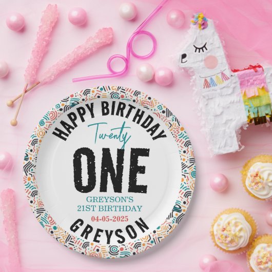 二十一 | 幾何カラフル21歳の誕生日 ペーパープレート (パーティー)