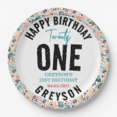 二十一 | 幾何カラフル21歳の誕生日 ペーパープレート (正面)