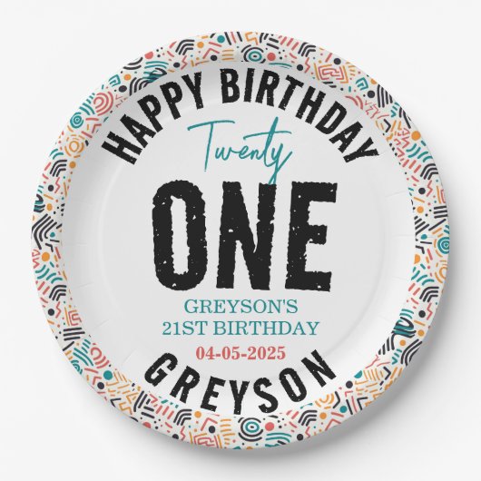 二十一 | 幾何カラフル21歳の誕生日 ペーパープレート (正面)