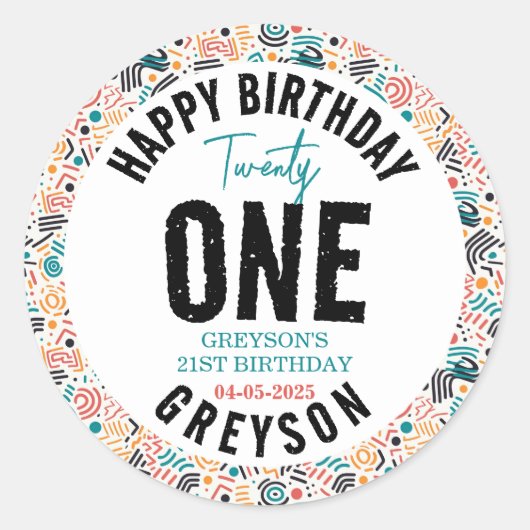 二十一 | 幾何カラフル21歳の誕生日 ラウンドシール (正面)
