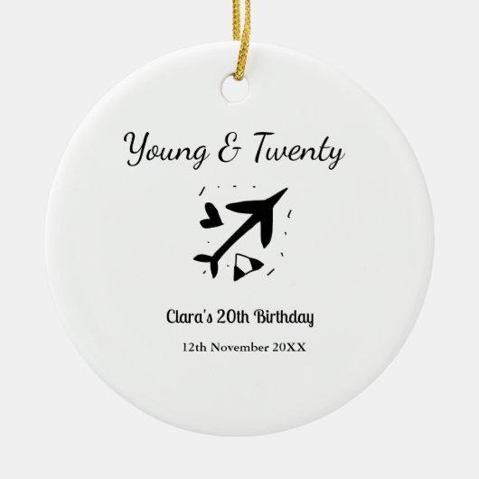 二十歳の冒険お誕生日おめでとう 名前を入れてね セラミックオーナメント (正面)