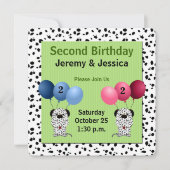 二卵性双生児2回目の誕生日パーティーグリーン 招待状 (正面)