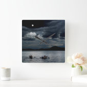 二度ブルームーンポスターで スクエア壁時計 (ホーム)