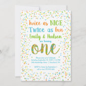 二度同様にニースの紙吹雪の双生児の最初誕生日 招待状 (正面)