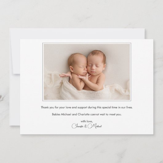 二度祝福の双子写真発表カード 案内状 (裏面)