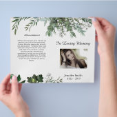 二折り緑の葉の葉葬儀プログラムフライヤー チラシ (手)