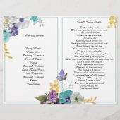 二折ティール（緑がかった色）ラベンダーバタフライ葬儀プログラム チラシ (裏面)