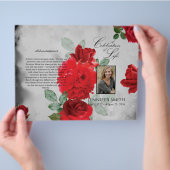 二折赤バラ葬儀プログラム チラシ (手)