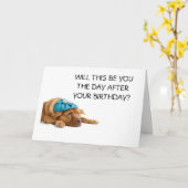 二日酔いのユーモアのある犬 カード (黄色い花)