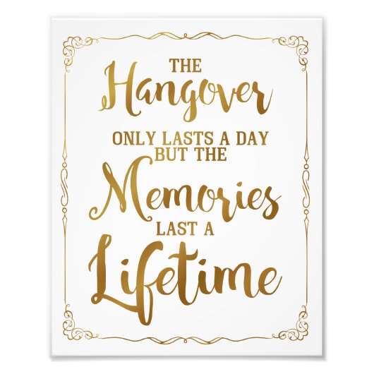二日酔いパーティーのサイン結婚、ヴィンテージ、サイン、金ゴールド フォトプリント            (正面)