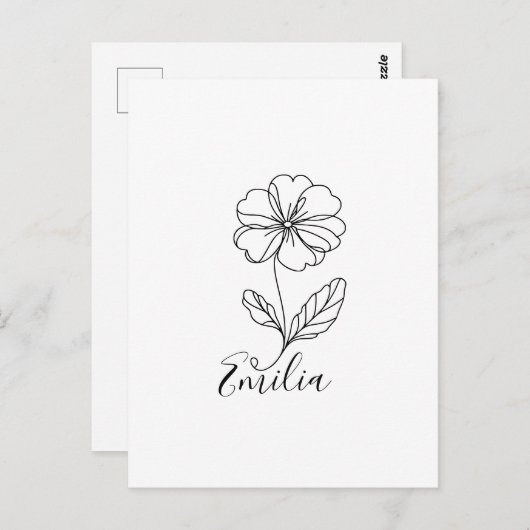 二月の誕生花、パーソナライズされた名前のプリムローズ ポストカード (正面/裏面)