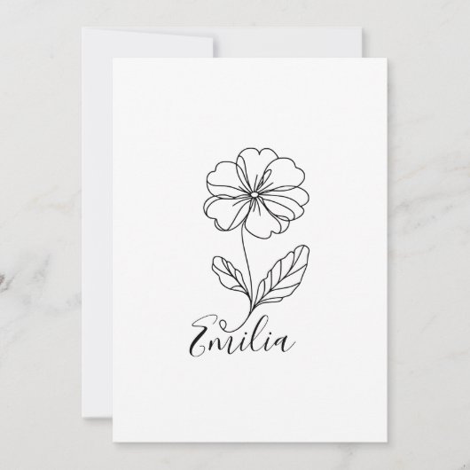 二月の誕生花、パーソナライズされた名前のプリムローズ 招待状 (正面)