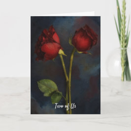 二本の赤いバラが一緒に愛を育む カード