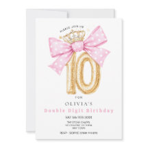 二桁の年齢になった10歳の誕生日リボン招待状