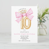 二桁の年齢になった10歳の誕生日リボン招待状 招待状 (スタンド正面)
