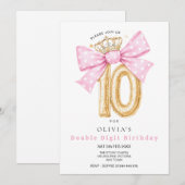 二桁の年齢になった10歳の誕生日リボン招待状 招待状 (正面/裏面)