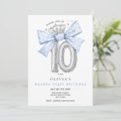 二桁の誕生日、10歳の誕生日ブルーリボンの招待状 招待状 (スタンド正面)