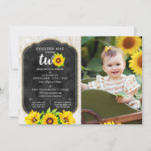 二歳の誕生日 ひまわりと素朴な木の国の写真 招待状 (正面)