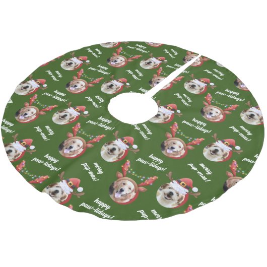 二犬写真サンタトナカイのアントラーハットクリスマス ブラッシュドポリエステルツリースカート (アングル)