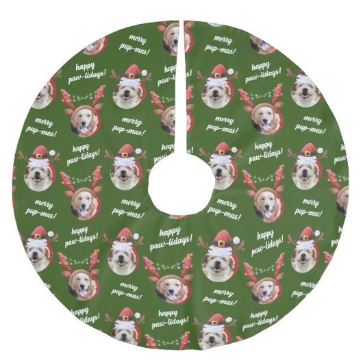 二犬写真サンタトナカイのアントラーハットクリスマス ブラッシュドポリエステルツリースカート (正面)