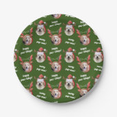 二犬写真サンタトナカイのアントラーハットクリスマス ペーパープレート (正面)