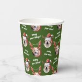 二犬写真サンタトナカイのアントラーハットクリスマス 紙コップ (裏面)