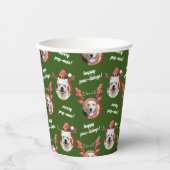 二犬写真サンタトナカイのアントラーハットクリスマス 紙コップ (正面)