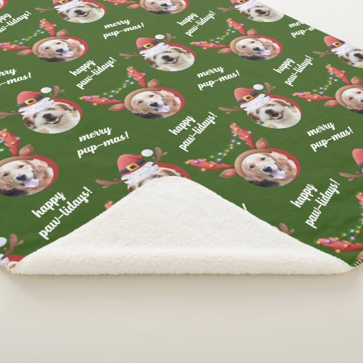 二犬写真トナカイのメリークリスマスグリーン シェルパブランケット (3/4)