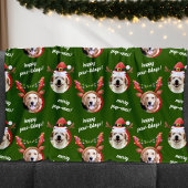 二犬写真トナカイのメリークリスマスグリーン フリースブランケット