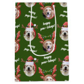 二犬写真トナカイのメリークリスマスグリーン ミディアムペーパーバッグ (裏面)