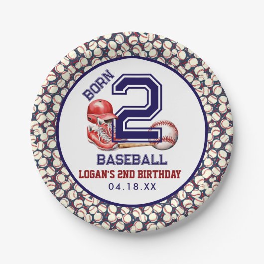 二生まれ野球 | スポーツテーマ少年の2歳の誕生日 ペーパープレート (正面)