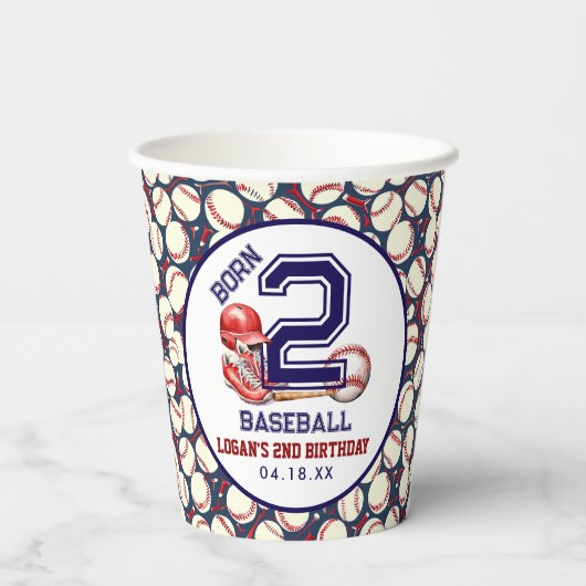 二生まれ野球 | スポーツテーマ少年の2歳の誕生日 紙コップ (裏面)