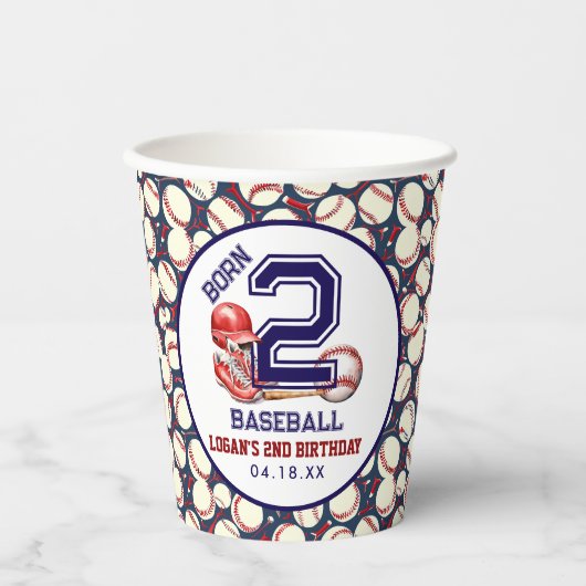 二生まれ野球 | スポーツテーマ少年の2歳の誕生日 紙コップ (正面)